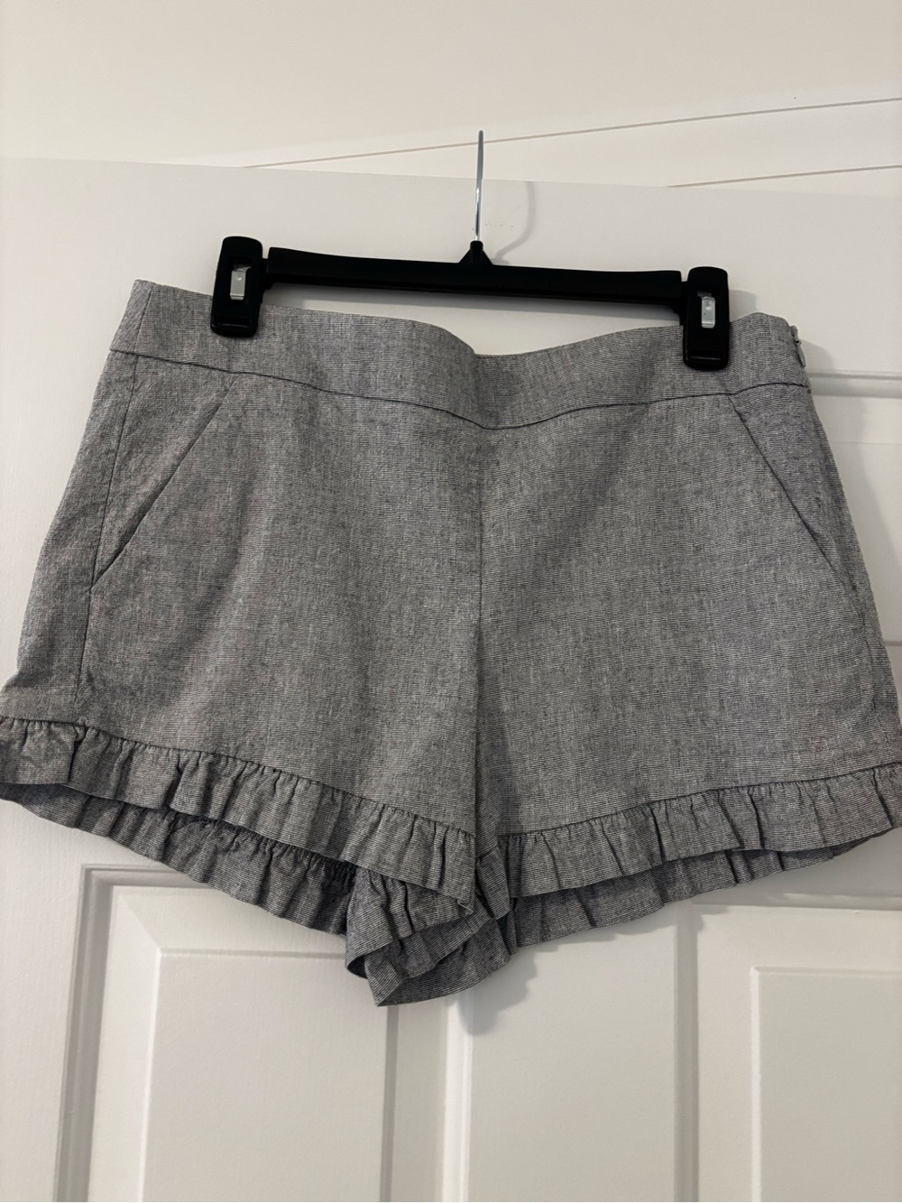 LOFT Light Gray Ruffle Hem High Waist Shorts